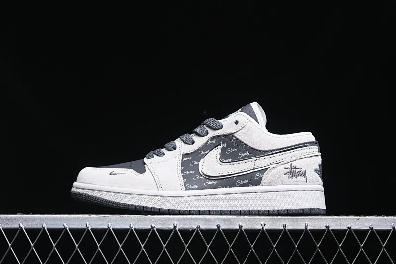 All categories Air Jordan Jordan series basketball shoes Air Jordan 1 Low high-end customized low-top sneakers Air Jordan 1 Low AJ1 Joe 1 Stussy joint-grey pig eight English black bottom high-end customized low-top retro basketball shoes XX3318-968